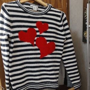 Striped Sweater with Red Heart Accents.  Cupcakes and Cashmere, x small.